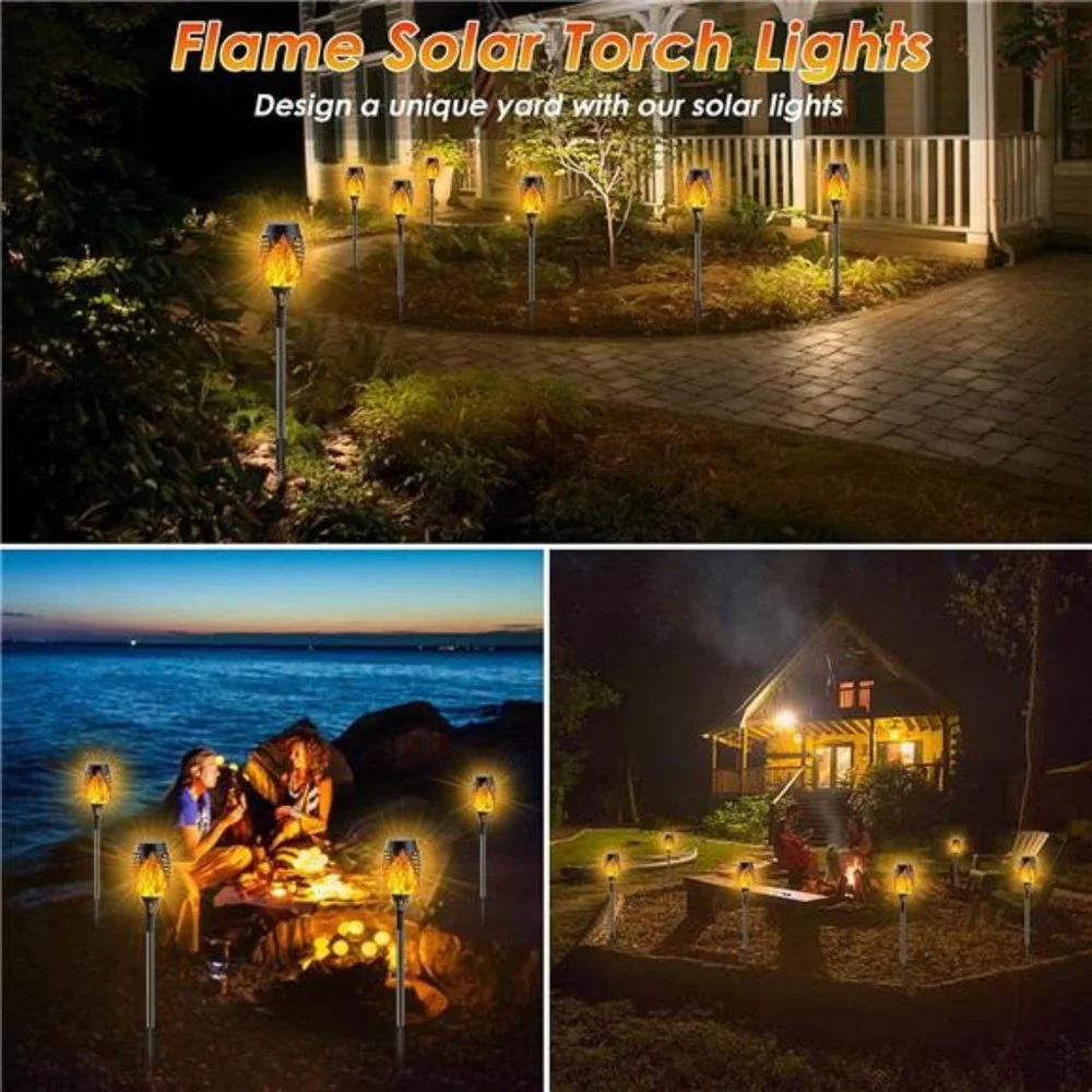8-Pack Solar Torch Light with Flickering Flame, Waterproof Solar Lights